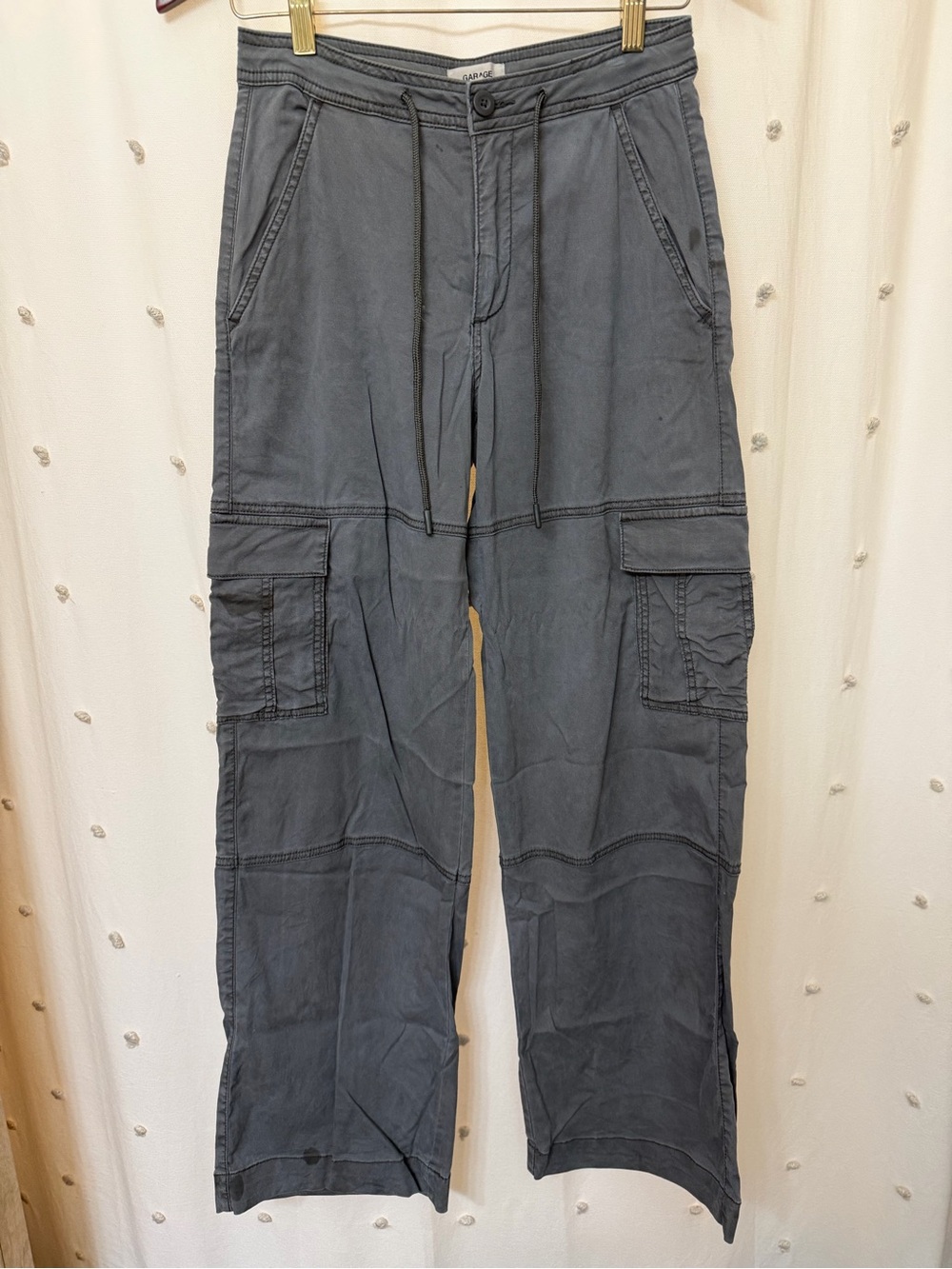 Garage Charcoal Gray Baggy Cargo Pants with Drawstring
